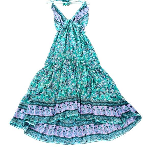 Chic Floral Midi Dress in Teal and Lavender - Picture 1 of 10